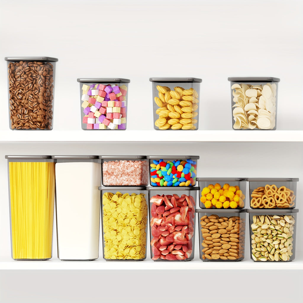 Juego de 52 contenedores de plástico sellados aptos para alimentos - 26 recipientes + 26 tapas | Especial para cereales/harina/granos de café/hojuelas de maíz - Artefacto de almacenamiento de cocina, con tapas