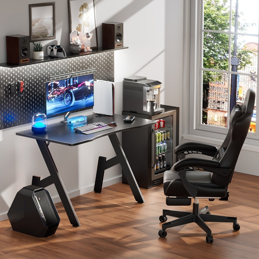 Mesa de trabajo para oficina, estaciones de trabajo para ordenador, escritorio de juego para ordenador en forma de A, estaciones de trabajo para escritorio de oficina con superficie de fibra de carbono, mesa de PC resistente para juegos y oficina, negro,