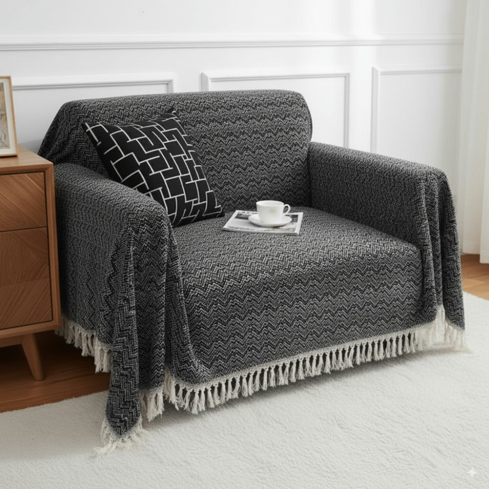 Fular multiusos con tejido Jacquard, resistente y fácil de limpiar, disponible en varios colores y tamaños, ideal para sofá, cama o picnic.