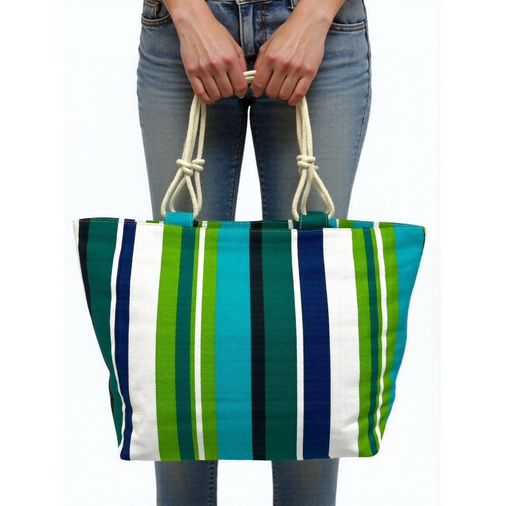 TOTE BAG Grande Rayas Multicolor – BOLSO DE PLAYA de Lona con Asas de Cuerda, Capacidad Extra, 6 Colores Disponibles