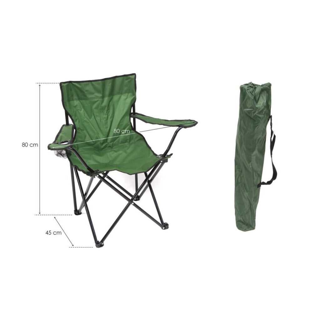 Pack de 2 Sillas de Camping Plegable, Silla Portátil Resistente para Exterior, Jardin, Playa, Terraza, Con Reposabrazos, Fácil Transporte 80x45x80cm