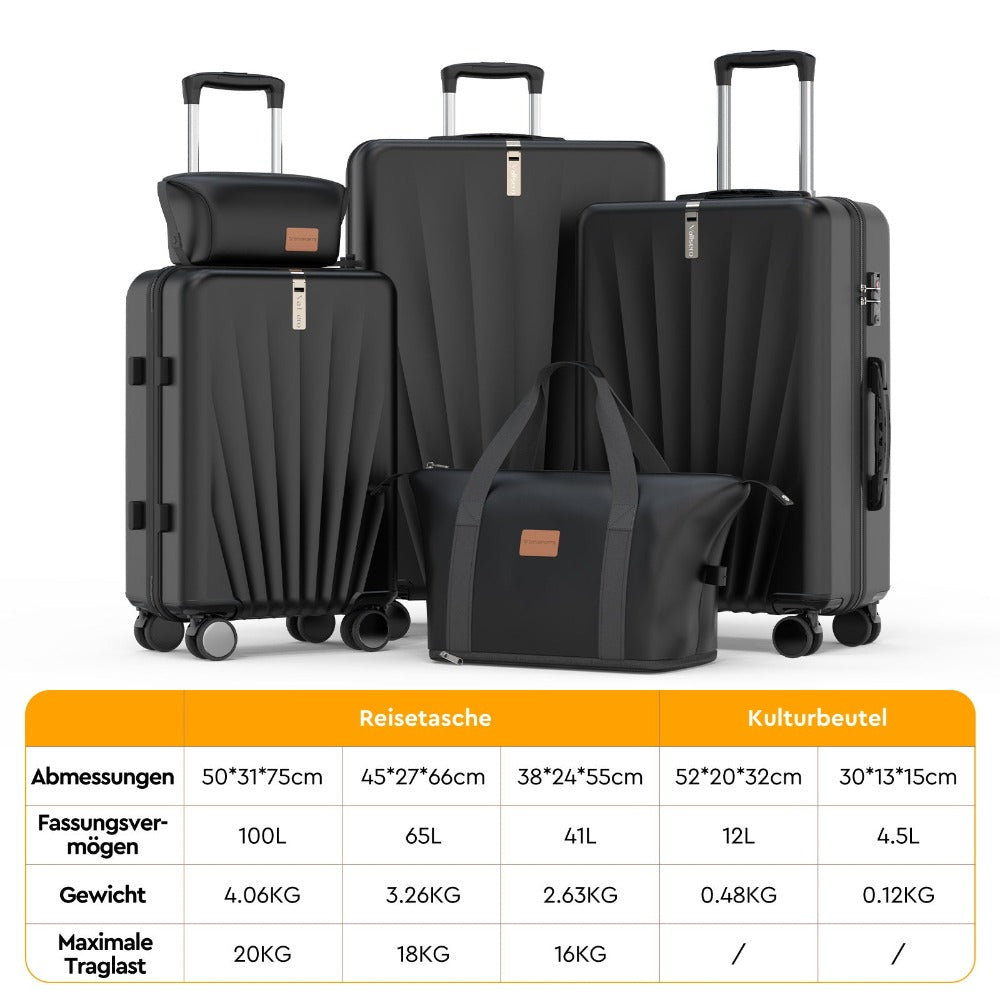 Juego de 5 piezas de equipaje, juego de viaje para trolley de negocios y viajes, cerradura TSA, ruedas de 360°