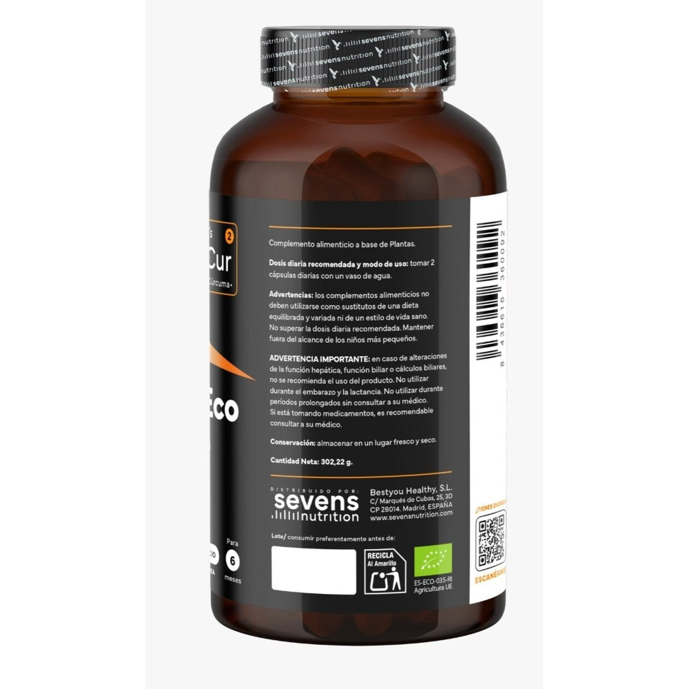 Pack 2x Cúrcuma ECO con Jengibre y Pimienta Negra – 1410 mg por dosis – 730 Cápsulas Veganas – Formato Ahorro XL – Sevens Nutrition
