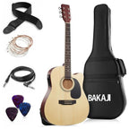 BAKAJI Guitarra Acústica Eléctrica de 41 Pulgadas con Estuche, Kit de Reemplazo de Cuerdas, Púas, Cable de Amplificador y Correa, Guitarra Folk Cutaway para Adultos y Principiantes