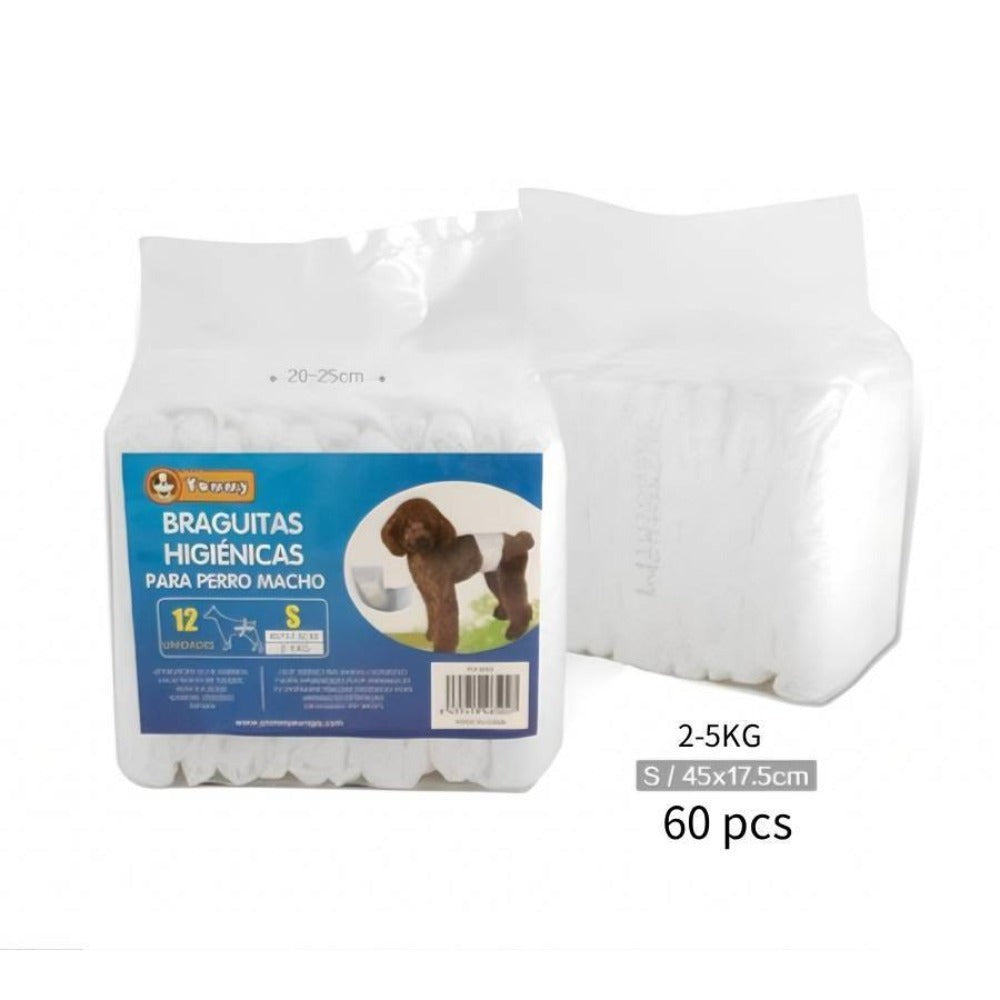 Pañales para mascotas (60 unidades) | Pañal para perros machos | Suaves y cómodos | Transpirables | Apto para perros pequeños, medianos y grandes | Para uso doméstico o de viaje | Tallas XS, S, M, L, XL | 60 unidades por paquete