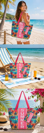 Bolso Tote de Playa con estampado veraniego, amplio y espacioso, bolso de gran capacidad para mujer, ideal para playa, piscina, viajes y uso diario