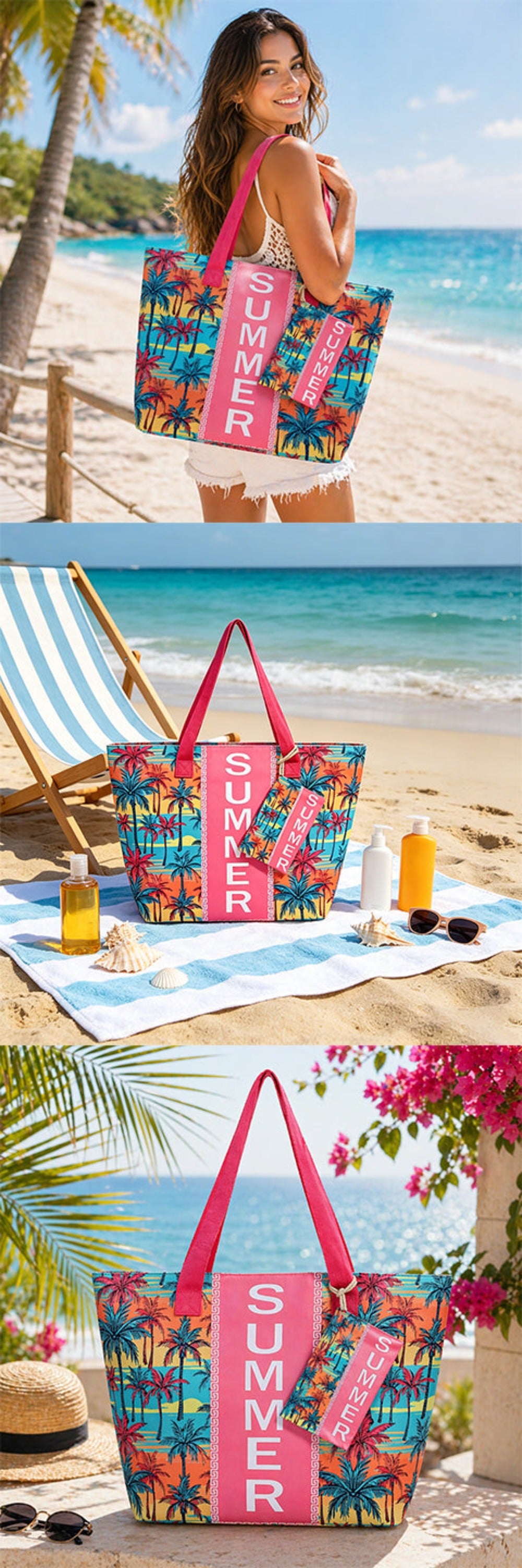 Bolso Tote de Playa con estampado veraniego, amplio y espacioso, bolso de gran capacidad para mujer, ideal para playa, piscina, viajes y uso diario