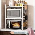 Estante Extensible para Microondas de 3 Niveles con 6 Ganchos, 3 Toallas, Porta Palillos, Porta Tablas de Cortar, Estante para Especias, Organizador de Cocina, Blanco y , Extensible de 40cm a 64cm