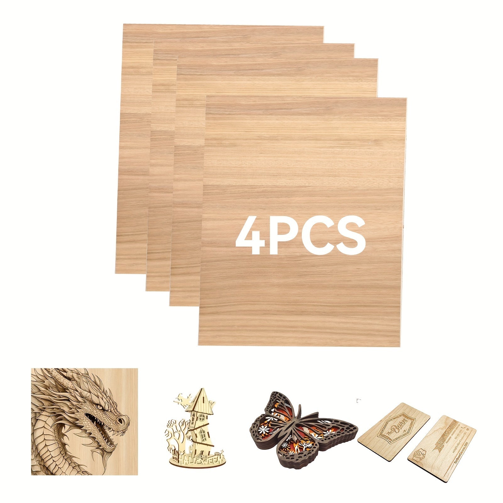 4 Paquetes de Láminas de Contrachapado de Madera Natural Cortadas con Láser - Compatibles Pre-Probadas para Corte CNC, Pintura y Manualidades DIY con Cara de Grano Natural, Tamaño A4 (29.97cm x 21.49cm) Tablero de Manualidades Cortado con Láser Adecuado p