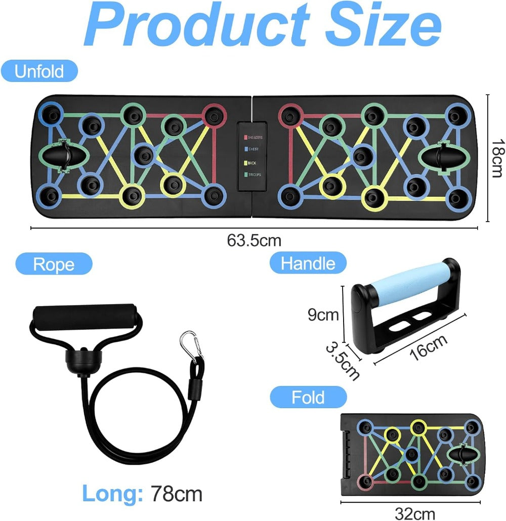 Tabla de flexiones multifuncional plegable，Entrenador de flexiones multifuncional plegable y portátil con asas antideslizantes y 2 bandas de resistencia. Diseño antideslizante, desmontable y fácil de guardar.barra de empuje para gimnasio en casa, manija d