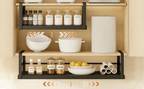Estante de almacenamiento ajustable para colocar debajo del mueble, organizador de cocina expandible de 45 a 63 cm, estante colgante de metal para especias, frascos, cuencos, organizador que ahorra espacio para cocina, despensa o baño, estantes multiusos