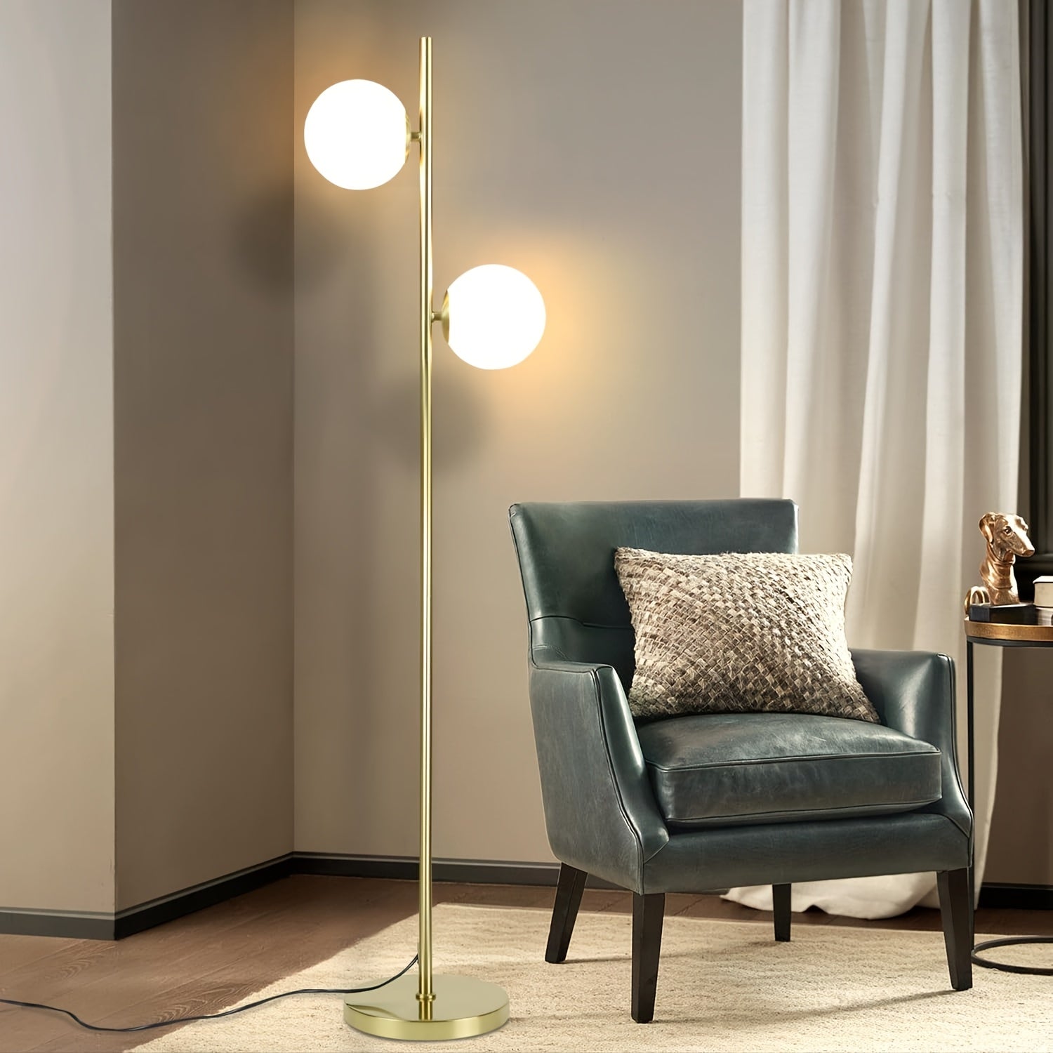 Lámpara de Pie Industrial Moderna con Interruptor de Pie y Pantalla de Vidrio - Lámpara de Mesa de Metal Resistente, Ideal para Sala de Estar u Oficina - Blanco/, Portalámparas E27 (Bombilla No Incluida)