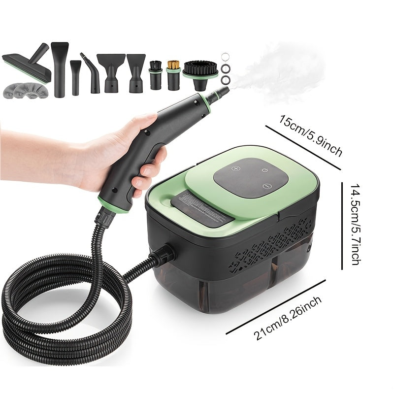 Limpiador de vapor de mano para el hogar, incluye múltiples cabezales de cepillo y 10 tipos de accesorios, depósito de agua de 1600 ml, el precalentamiento solo tarda 15 s, apto para el hogar, coche, cocina, baño, azulejos