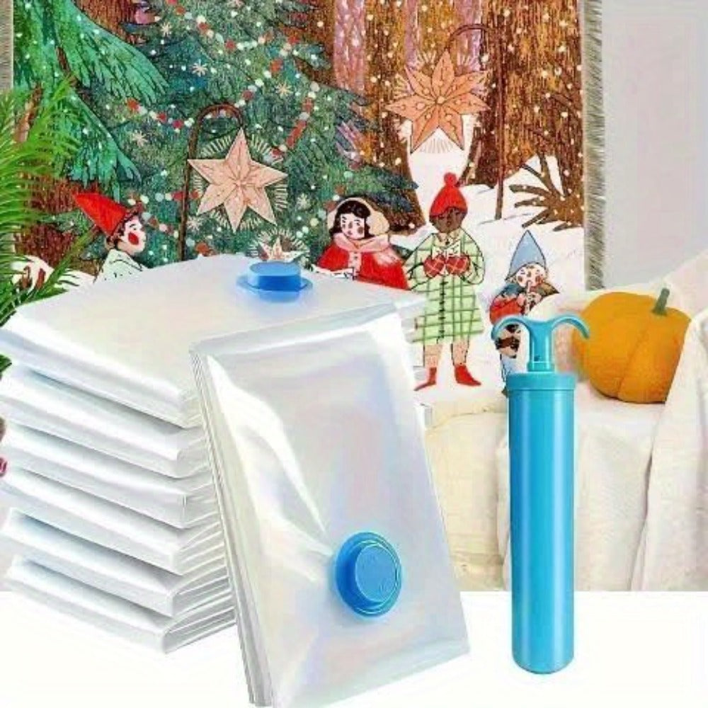 20 piezas de bolsas de almacenamiento de compresión al vacío con bomba manual, varios tamaños, transparentes, recipientes de almacenamiento de plástico sellados para ropa, mantas, camisas, organizador de ahorro de espacio para el hogar