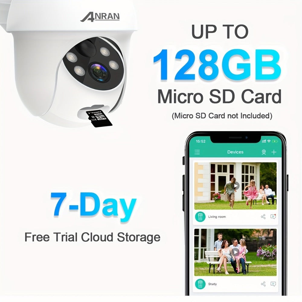 2 Piezas Cámara de Seguridad Solar Exterior ANRAN 3MP Inalámbrica, Cobertura PTZ Rotativa 355°, Alertas PIR, Alimentada por Batería, Audio Bidireccional, Visión Nocturna en Color, Compatible con Alexa