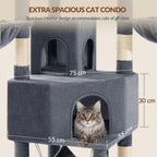 Árbol para gatos de 220 cm de varias capas con 3 casitas para gatos, 3 plataformas, 3 hamacas, 8 postes de sisal, 1 bola de pelo y 1 cuerda de sisal