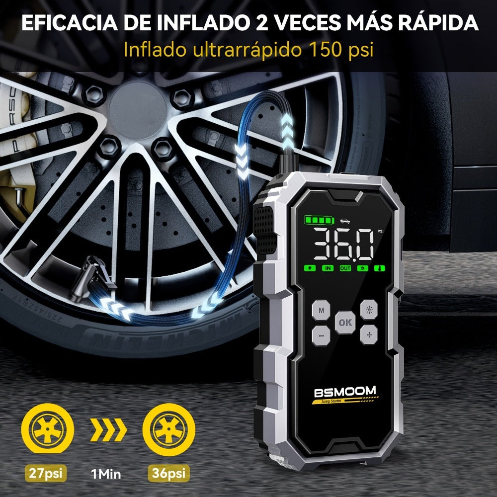 Arranque de coche con compresor de aire e inflador de neumáticos inalámbrico, arrancador de batería de 12000A con banco de energía y linternas LED, caja de arranque automático de 12V para todos los vehículos de gasolina o diésel de 10.0L con estuche de tr