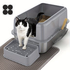Bandeja de arena para gatos XXL de acero inoxidable con recinto desmontable, gran capacidad de 32L, incluye tapete XXL para arena de gato, pala metálica y escaleras para gatos mayores, apta para todos los gatos