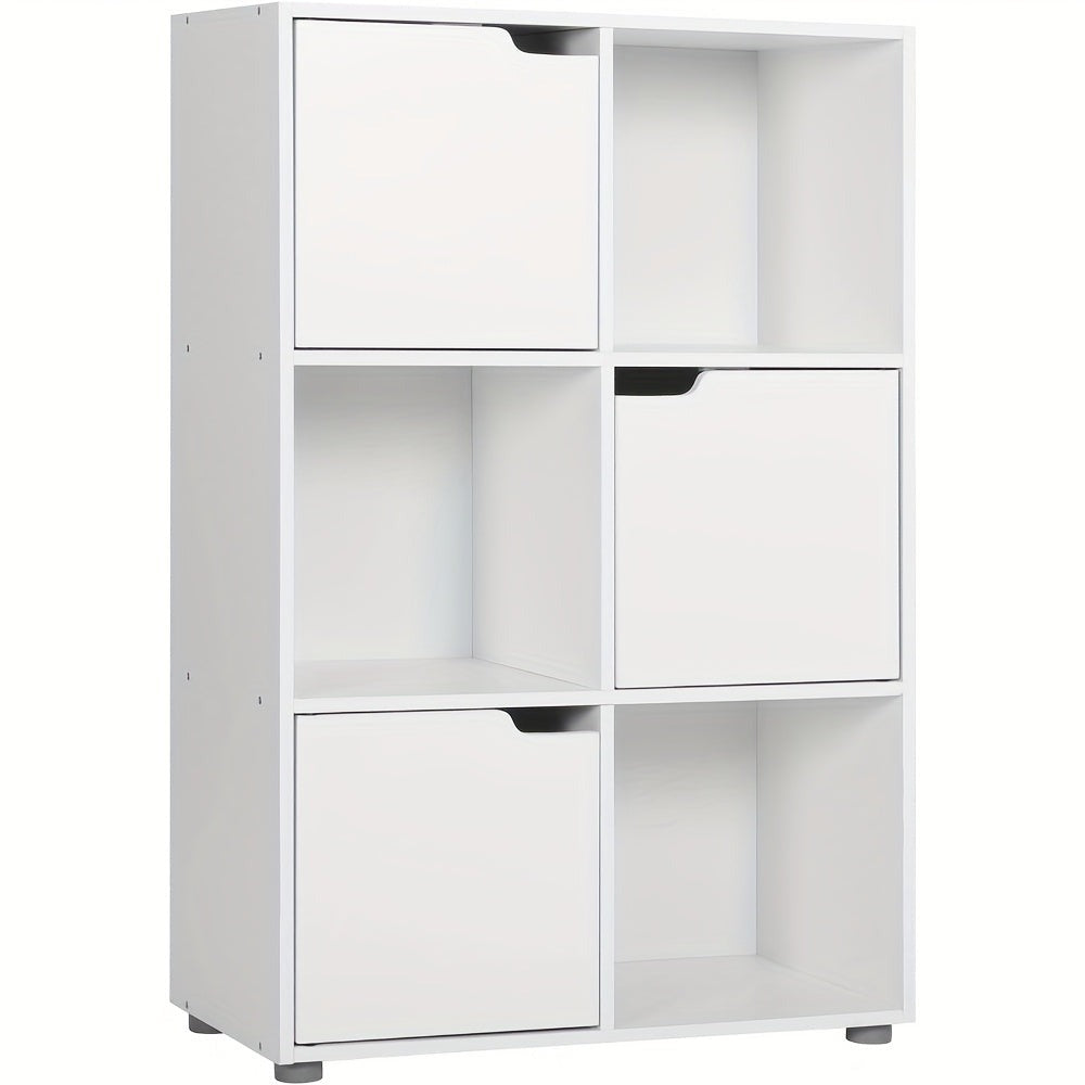 1 estantería, estantería vertical, almacenamiento para oficina en casa, archivador, 3 puertas, 6 compartimentos, estantería de estudio, 59.6X91X29Cm