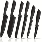 Juego de Cuchillos 6 piezas Negro, Juego de Cuchillos de Chef con Hojas Afiladas, Recubrimiento Antiadherente, Mango de Fácil Agarre, Negro