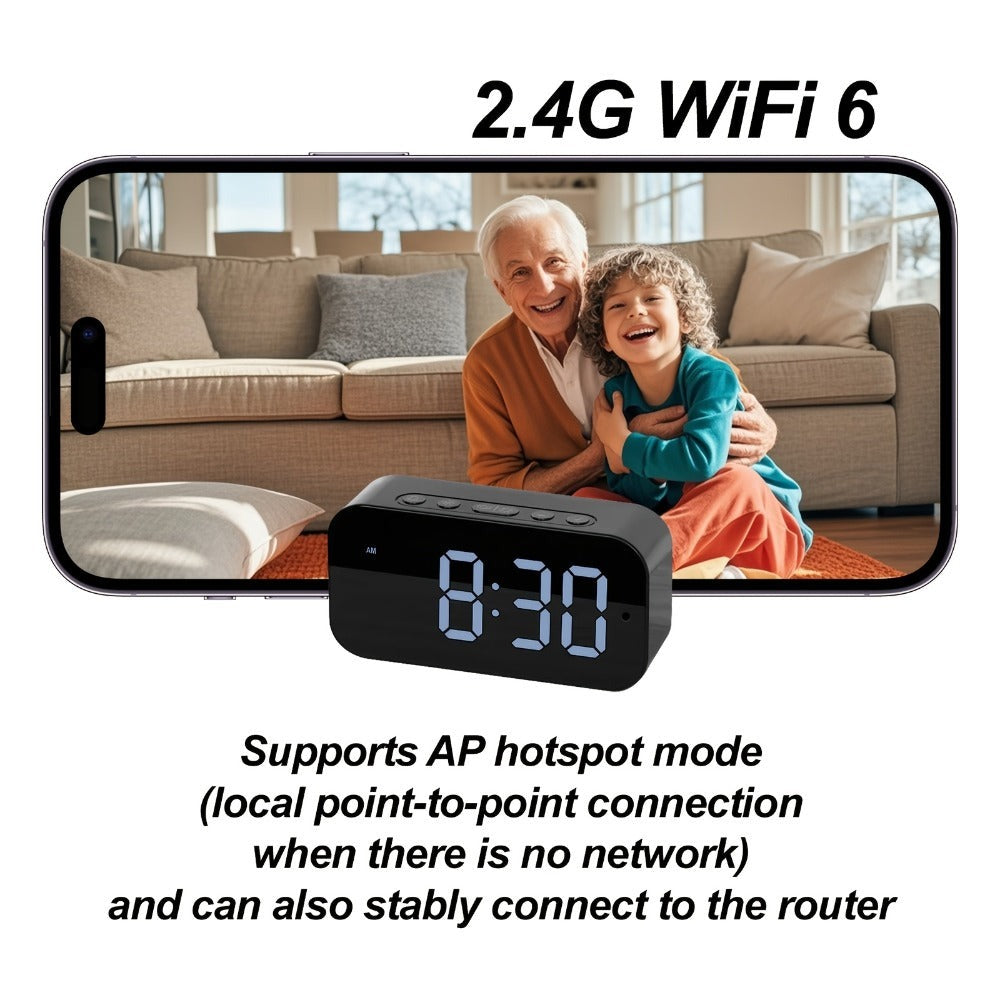 Cámara despertador Wifi 1080P con detección de movimiento, visualización remota y grabación en bucle, incluye tarjeta SD de 16GB, alertas ricas, cámara de vigilancia HD para el hogar, cámara de monitoreo segura adecuada para tu hogar, oficina o mascota