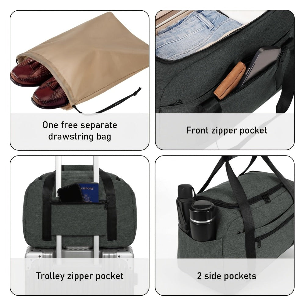 Bolsa de tela tipo tote Cabin 45x30x20, maletín de viaje para debajo del asiento con bolsa para zapatos, correa de hombro y funda para trolley - Equipaje de mano de cabina para hombre y mujer - Maleta de fin de semana para viajes de verano, el mejor equip