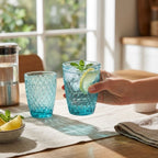 TRESV Set de 6 Vasos de Cristal 250ml | Diseño de Diamante Elegante | Aptos para Lavavajillas | Vidrio Sin Plomo para Agua y Refrescos