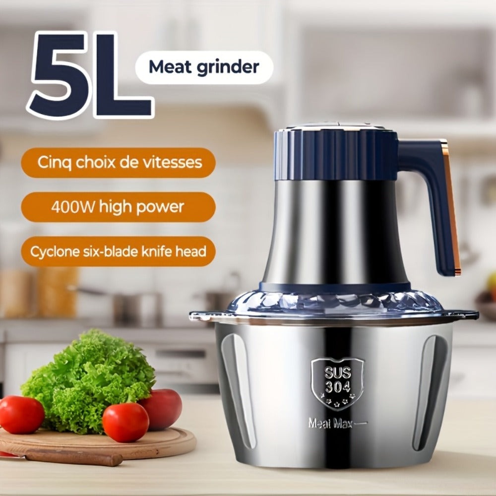 Picadoras de carne eléctricas de 5L, trituradora de alimentos 6S, procesador multifuncional de acero inoxidable para rebanar y picar verduras, electrodomésticos de cocina