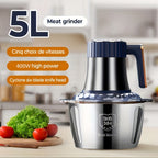 Picadoras de carne eléctricas de 5L, trituradora de alimentos 6S, procesador multifuncional de acero inoxidable para rebanar y picar verduras, electrodomésticos de cocina