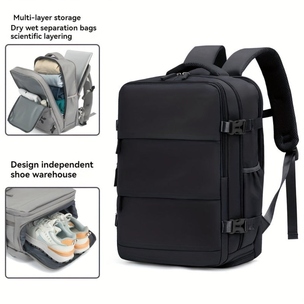 Mochila de viaje para laptop de mujer aprobada por aerolíneas, 38.1cm, separación seca y húmeda, azul claro, correa ajustable, compartimento para zapatos