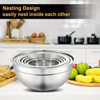 Juego de 21 tazones mezcladores/7 tazones con tapas, tazones para ensalada anidables de acero inoxidable con 3 accesorios de rallador, 7 cucharas medidoras y fondo de silicona antideslizante, tazones de cocina para cocinar, hornear y preparar alimentos, a