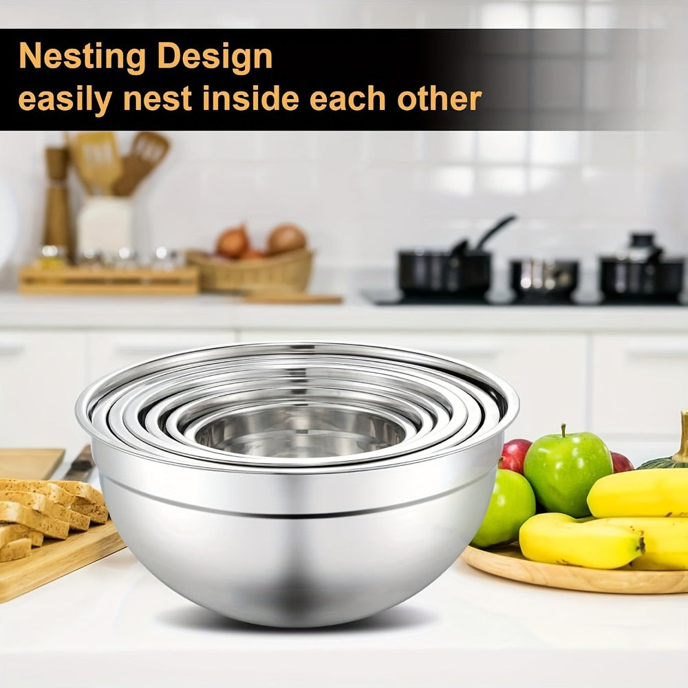 Juego de 21 tazones mezcladores/7 tazones con tapas, tazones para ensalada anidables de acero inoxidable con 3 accesorios de rallador, 7 cucharas medidoras y fondo de silicona antideslizante, tazones de cocina para cocinar, hornear y preparar alimentos, a