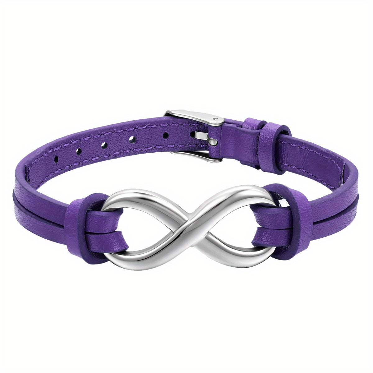 Pulsera JewelryWe de cuero sintético con dije de amor infinito de acero inoxidable para hombre y mujer, ajustable 17.78-21.08 cm