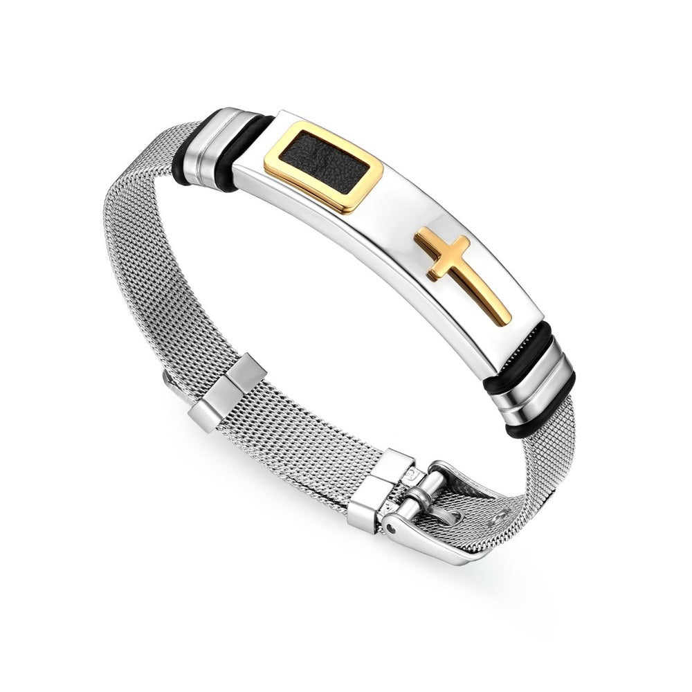 Pulsera para Hombres de JewelryWe, Brazalete de Malla Cruzada Clásica, Pulsera de Silicona, Tamaño Ajustable
