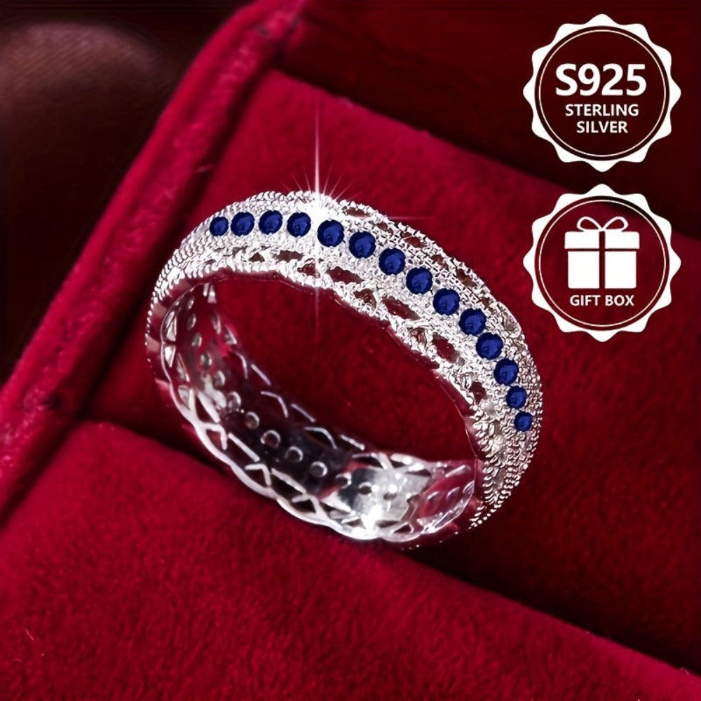 Anillo de moda para mujer en plata de ley 925, elegante y con estilo, incrustado con circonita sintética, anillo de mujer de alto valor, adecuado para viajes de vacaciones, uso diario, es un regalo conmemorativo perfecto para amigos, con caja de regalo