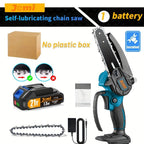 Motosierra Mini de 6 pulgadas Jemi Tool con Sistema de Lubricación Automática, Equipada con una Batería de 1/2 * 1.5Ah y una Cadena de 1/2, Ideal para Cortar Madera, Recortar Ramas y Podar Jardines