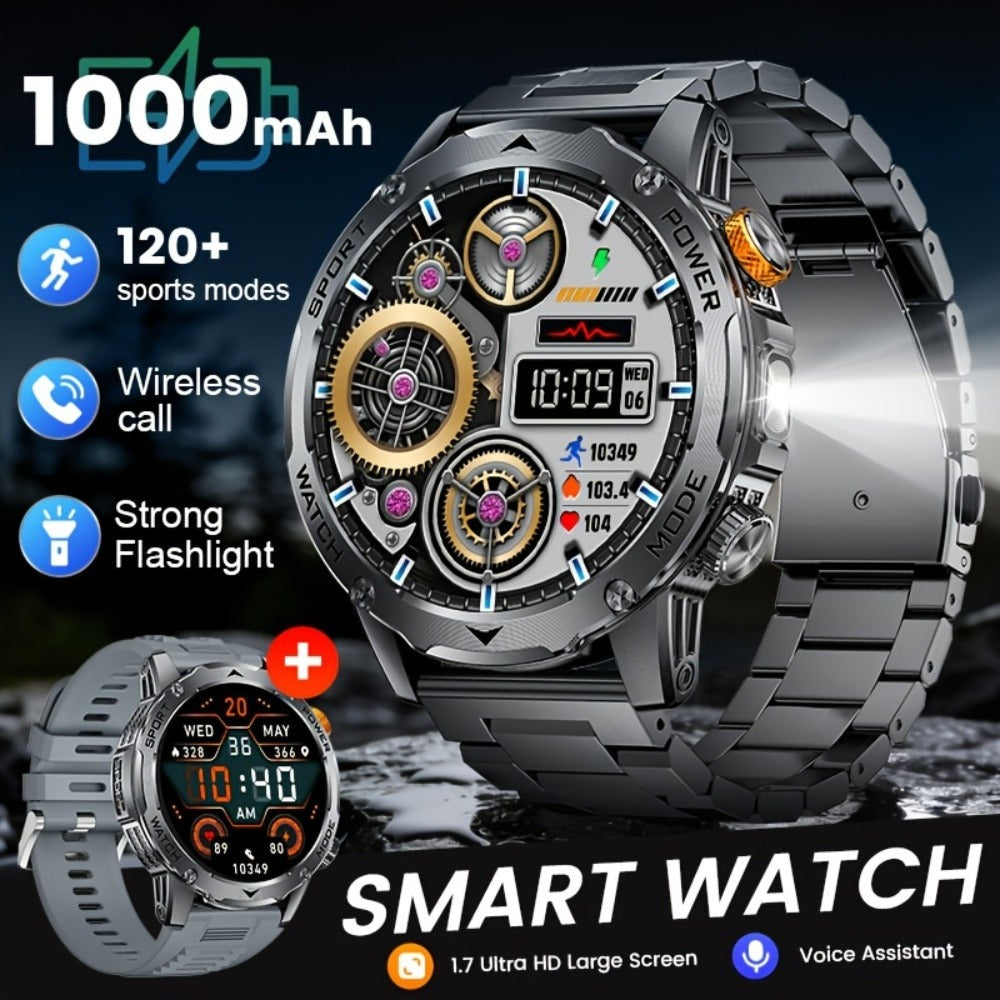 SIEMORL Smartwatch para hombre con más de 50 horas de tiempo de espera ultra largo, reloj inteligente HD de 1.7 pulgadas con batería de 1000 mAh/Función de teléfono/Más de 110 modos deportivos/Monitoreo del sueño, Reloj para hombre para iPhone Android Pod