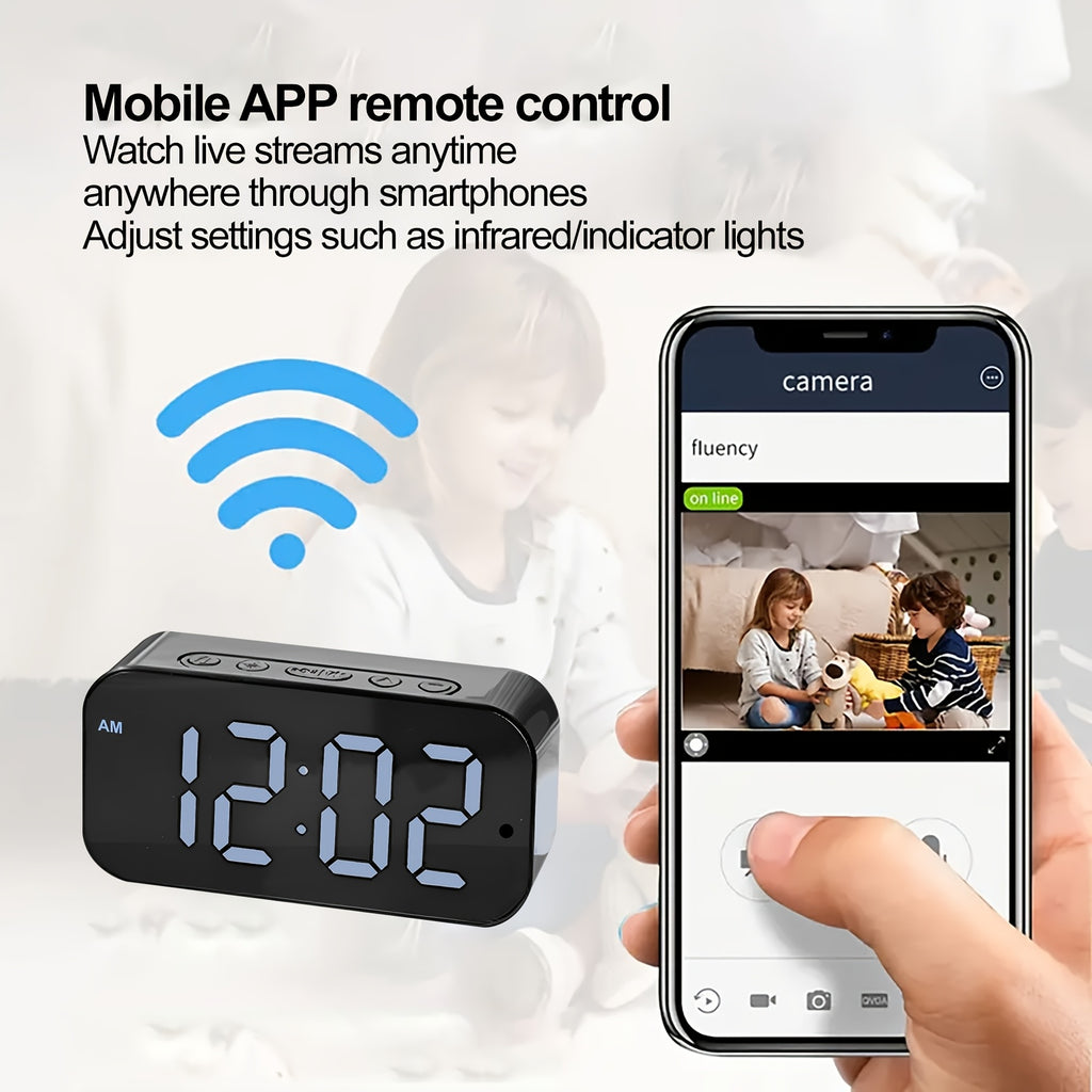 Cámara despertador Wifi 1080P con detección de movimiento, visualización remota y grabación en bucle, incluye tarjeta SD de 16GB, alertas ricas, cámara de vigilancia HD para el hogar, cámara de monitoreo segura adecuada para tu hogar, oficina o mascota