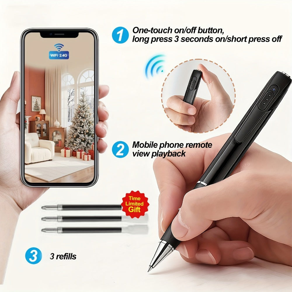 Cámara WIFI en Forma de Bolígrafo con Detección de Movimiento - Cámara 1080P, Dispositivo para Grabación de Exámenes, Lente 100°, Control Remoto por APP, Compatible con Tarjeta de Memoria 256GB y Batería 250mAh