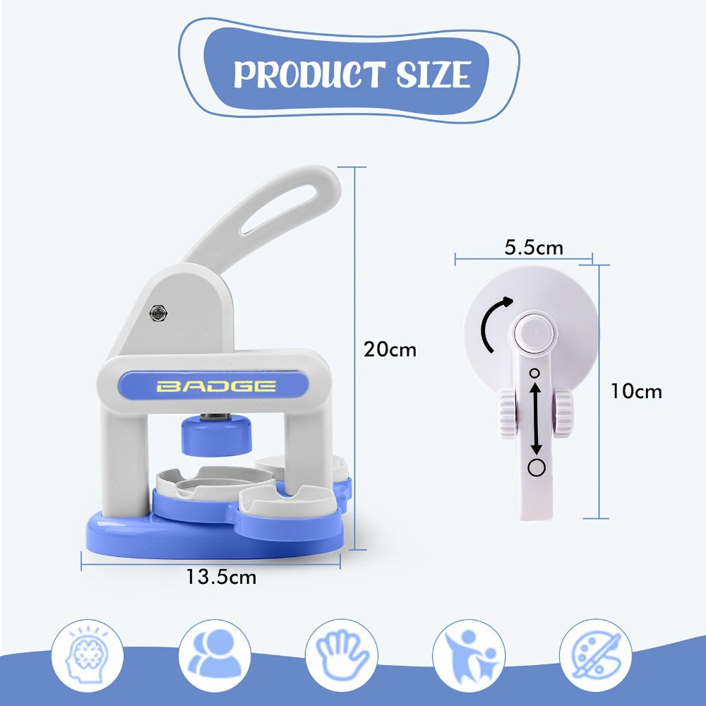 Máquina para hacer botones, 55 mm x 35 mm, kit de máquina de prensa para hacer botones magnéticos sin instalación, máquina de prensa para perforar insignias, con 12 placas para insignias de 55 mm, 12 placas para insignias de 35 mm y 12 placas para insigni