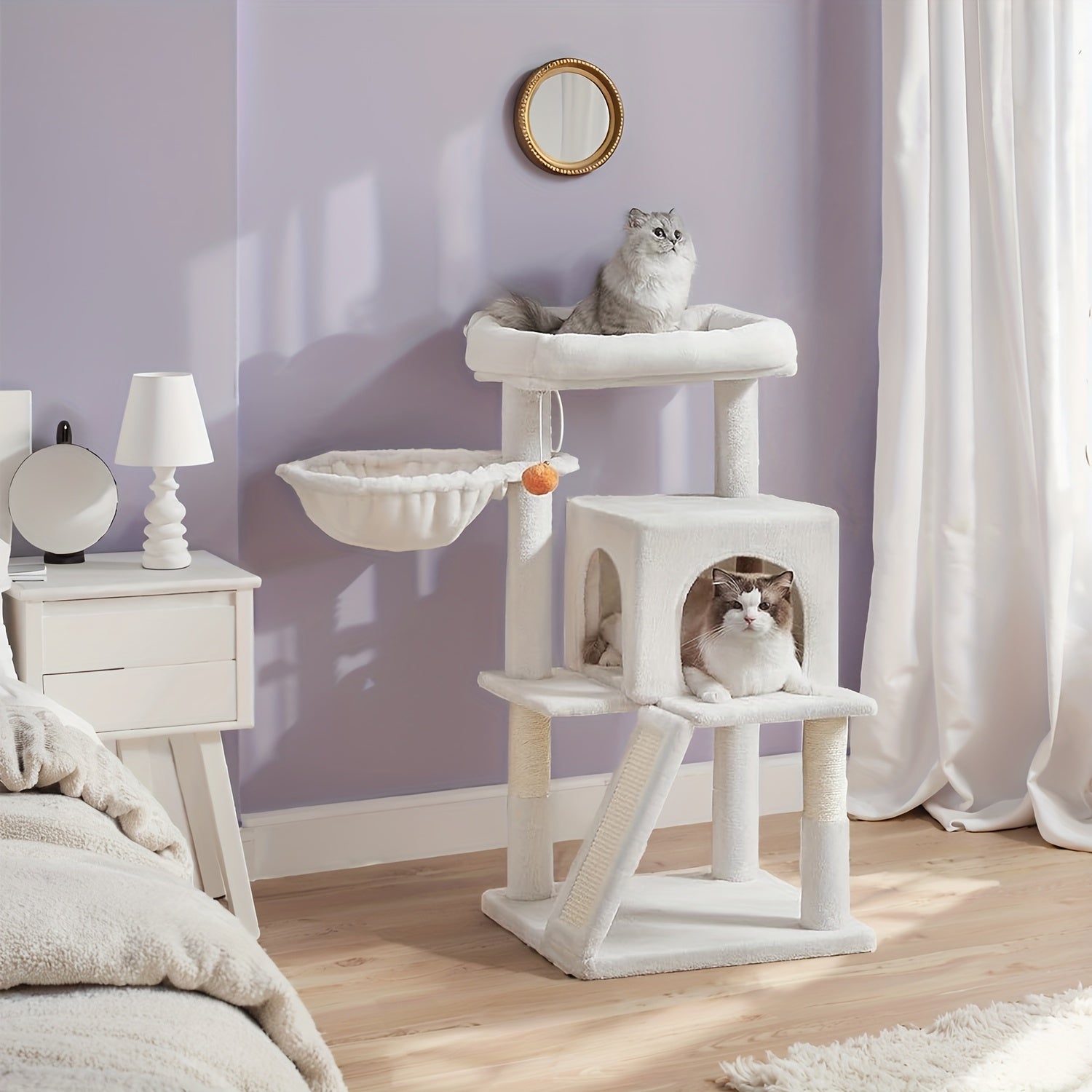 Rascador para gatos | Torre Pequeña para Gatos Feandrea - Diseño Multinivel con Perchas Ampliadas, Postes Rascadores, Rampas y Plataformas