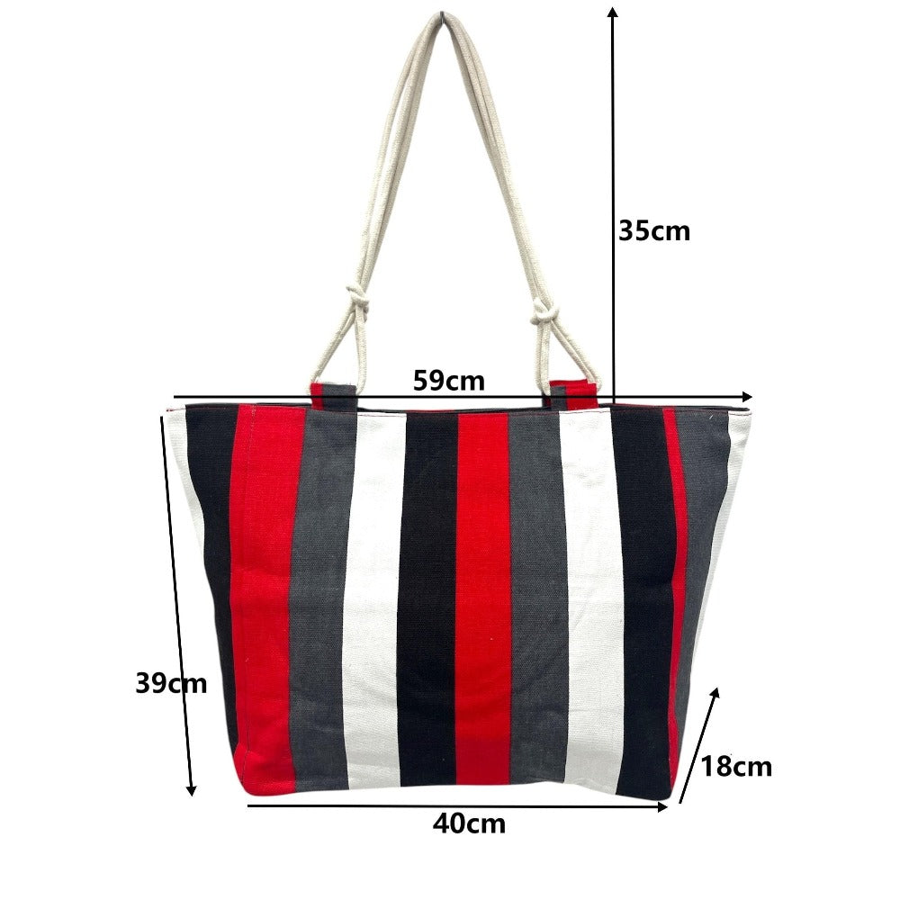 TOTE BAG Grande Rayas Multicolor – BOLSO DE PLAYA de Lona con Asas de Cuerda, Capacidad Extra, 6 Colores Disponibles
