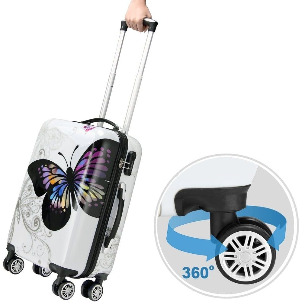 Monzana® Completo Set de 3 Maletas de Viaje Butterfly 42L 66L 98L Valijas Equipaje Mango Telescópico 4 Ruedas 360°