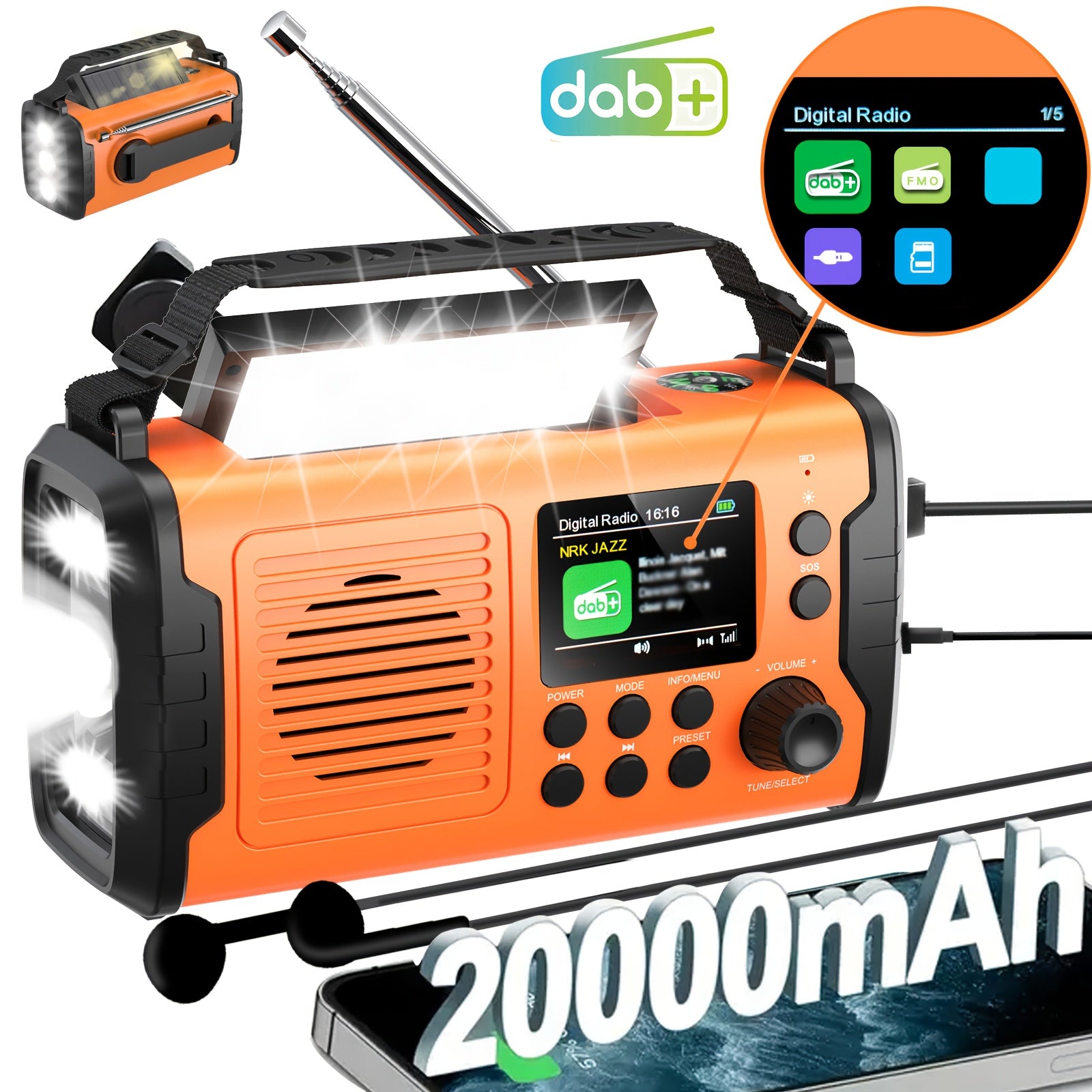 Radio de emergencia portátil | Camping supervivencia y cortes de energía