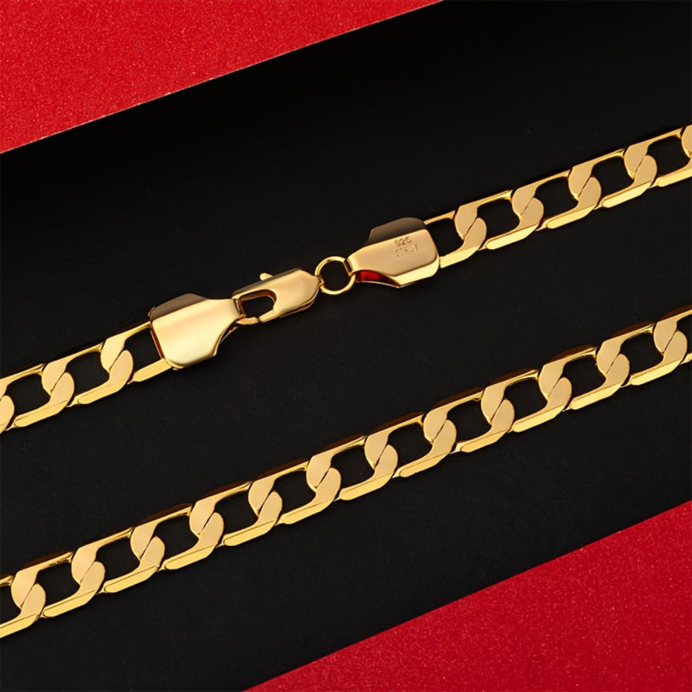 925 Plata Brillante, Collar Cubano de Oro de 7Mm, Adecuado para el Estilo de Calle Diario, Conjunto de Pareja Coincidente, Viene con una Caja de Regalo Delicada.