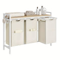 1pc Estante de baño, Cesta de almacenamiento, Cesta de lavandería 3 compartimentos, Colector de lavandería con marco de metal y estantes, Bolsa de lavandería de tela expandible y removible, Cubo de lavandería para clasificar la ropa Blanco, Cestas de lava