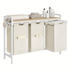 1pc Estante de baño, Cesta de almacenamiento, Cesta de lavandería 3 compartimentos, Colector de lavandería con marco de metal y estantes, Bolsa de lavandería de tela expandible y removible, Cubo de lavandería para clasificar la ropa Blanco, Cestas de lava