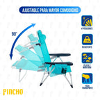 Silla Playa Plegable, Sillon Alto con Cojín, Reclinable, Altura del Asiento 29,5 cm, Asa de Transporte, Bolsillo para Movil y Bebida Textileno Resistente, Jardin, Camping, Hamaca