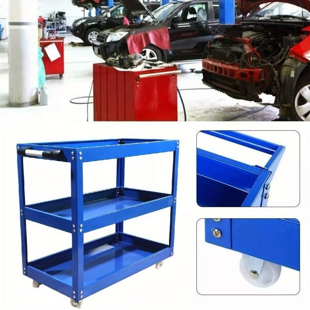 Almacenamiento de herramientas, carrito de garaje resistente, taller, estante de ruedas de 3 niveles, azul, estantes utilitarios