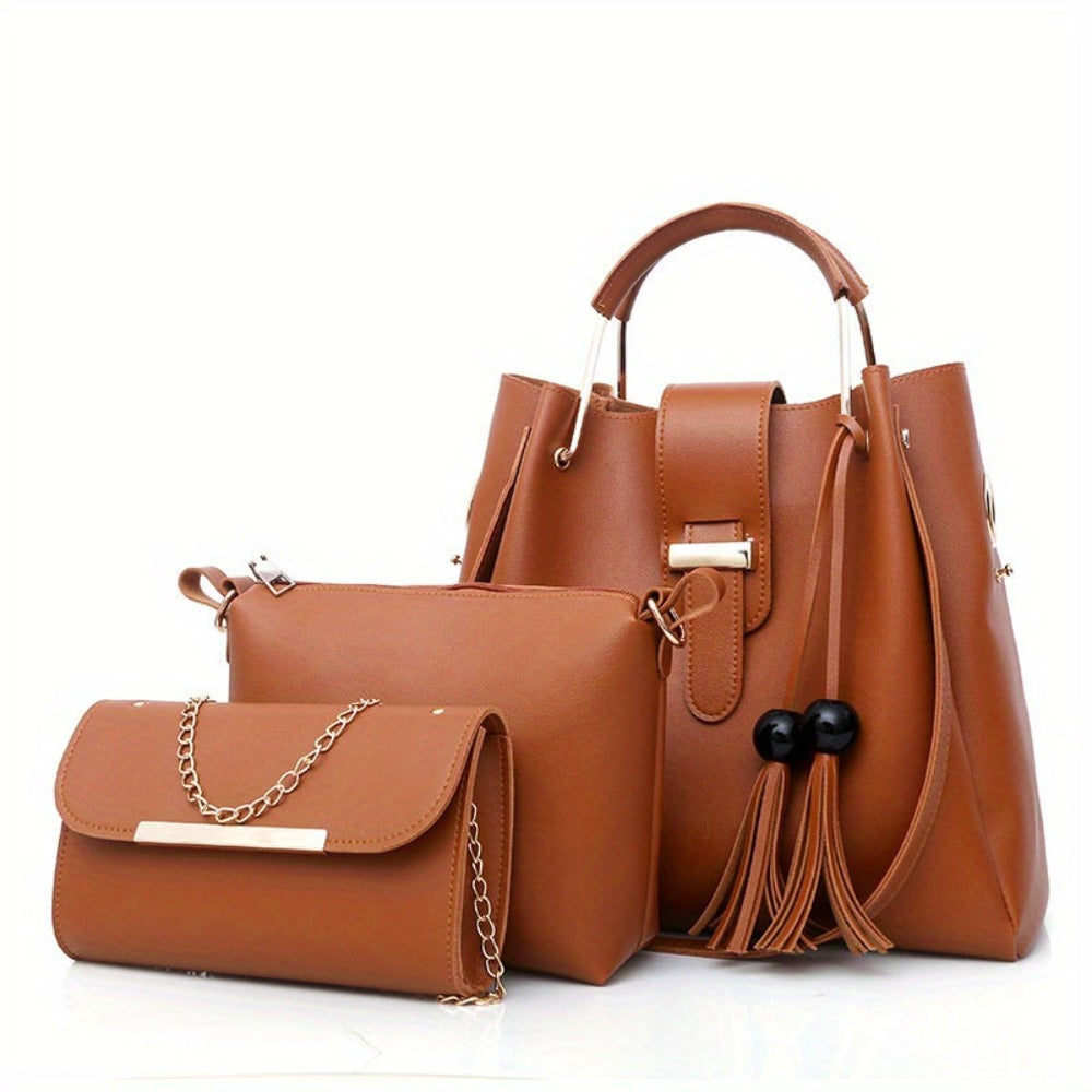 Conjunto de 3 bolsos de moda y versátiles para mujer con borlas de perlas, bolso tote de gran capacidad, bolso de mano exquisito y ligero, que satisface las necesidades del desplazamiento diario y los viajes, ideal para regalos de cumpleaños